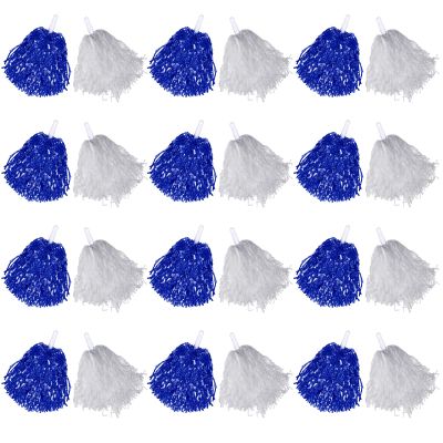 Chivao 24 Pcs Cheerleading Pom Poms, Metallic Foil Handle Cheer Squad Team Spirited Fun for Party, Sports Dance Cheer, 30 Grams Weight Each(Blue, White)