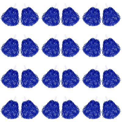 Chivao 24 Pcs Cheerleading Pom Poms, Metallic Foil Handle Cheer Squad Team Spirited Fun for Party, Sports Dance Cheer, 30 Grams Weight Each(Blue)