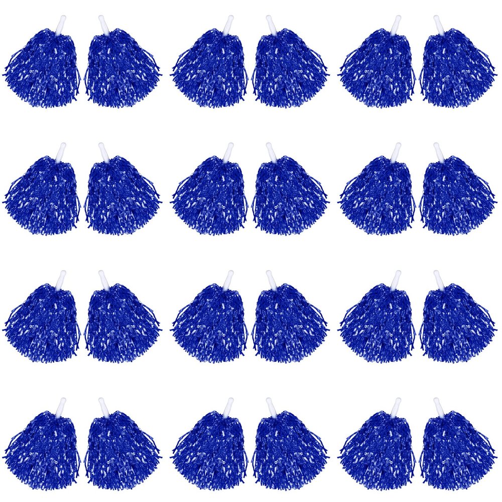Chivao 24 Pcs Cheerleading Pom Poms, Metallic Foil Handle Cheer Squad Team Spirited Fun for Party, Sports Dance Cheer, 30 Grams Weight Each(Blue)