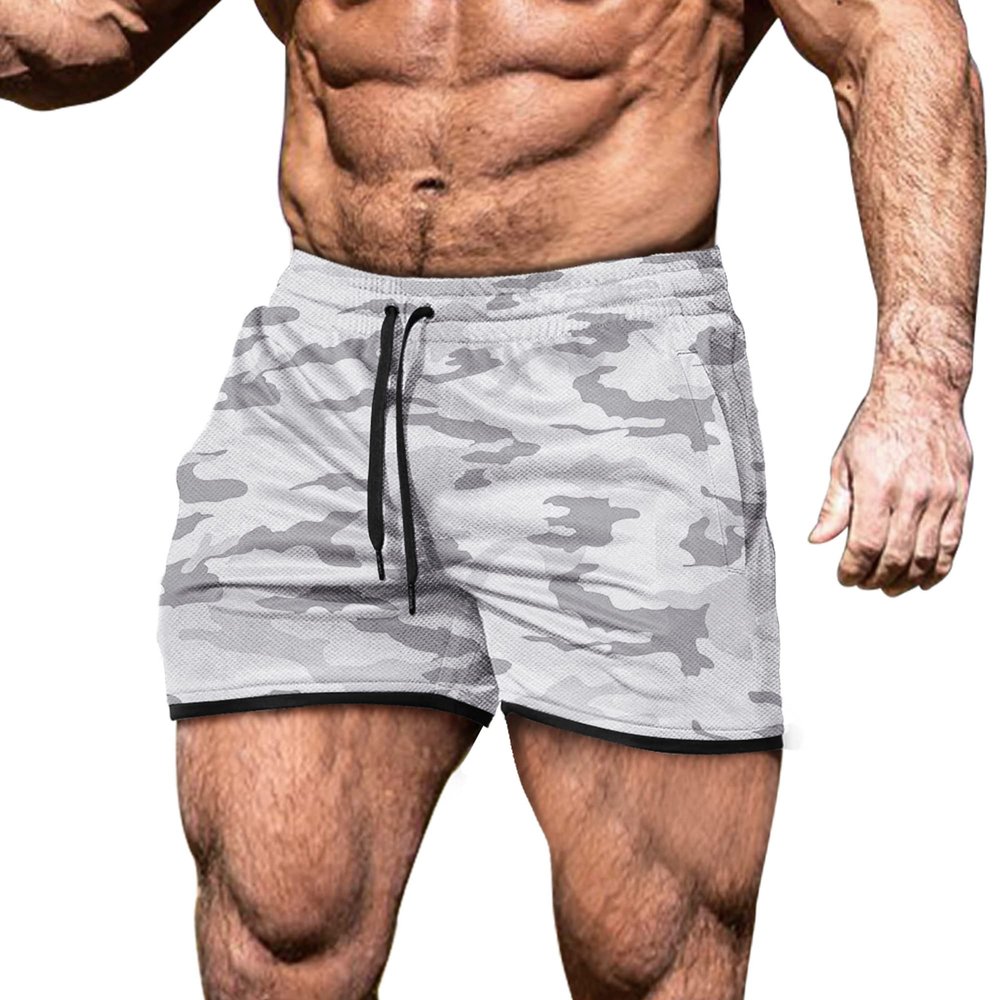 EVERWORTH Men's Workout Shorts Quick Dry Gym Shorts Bodybuilding Short Shorts, 4" Inseam Lightweight Mesh Yoga Running Shorts Light Camo US S