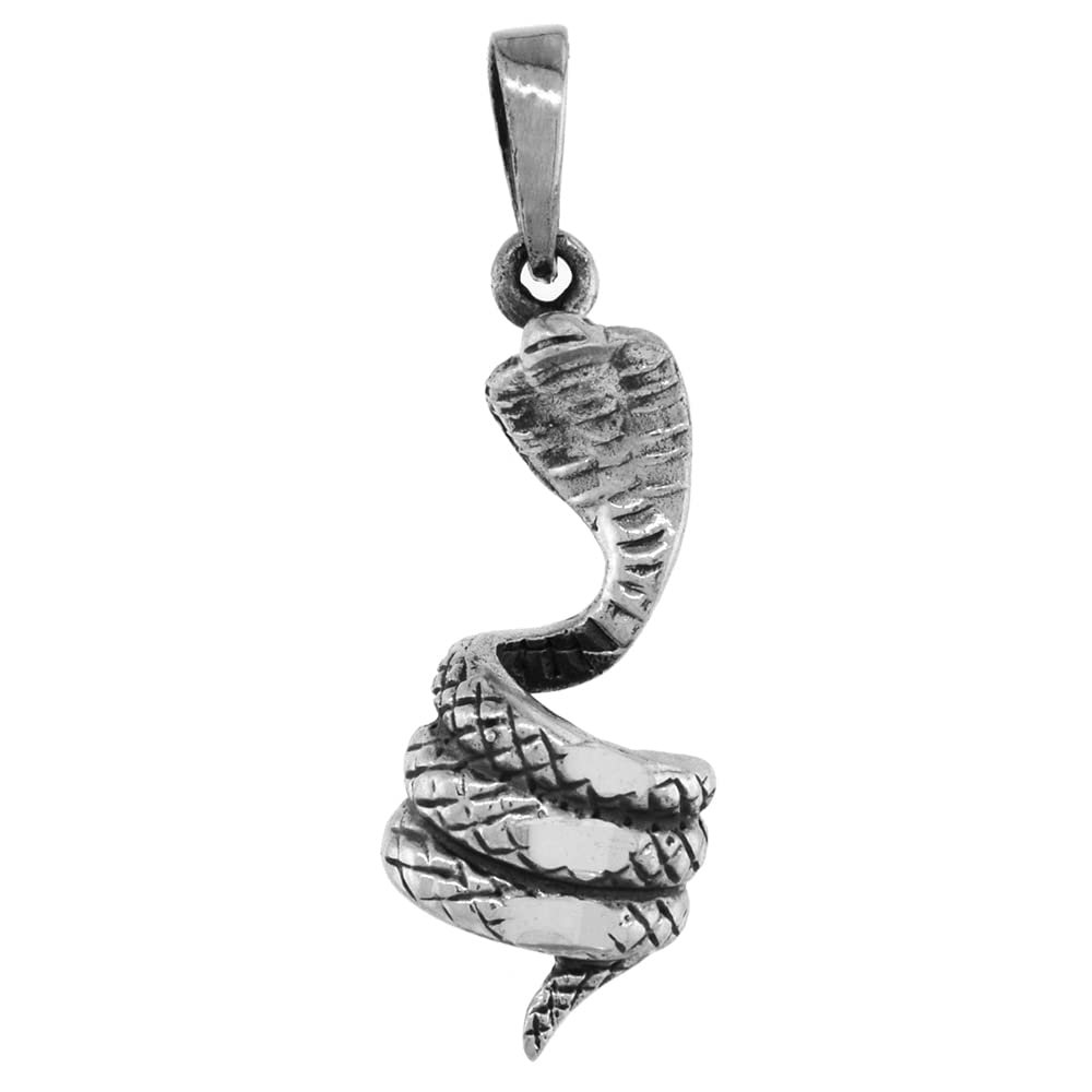 1 1/4 inch Sterling Silver Coiled Cobra Snake Necklace Diamond-Cut Oxidized finish 16 inch BX_15