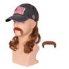 FantaLook Medium Brown Wavy 80s Mullet Hat Wig with Mustache for 4th of July Party and Halloween