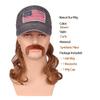 FantaLook Medium Brown Wavy 80s Mullet Hat Wig with Mustache for 4th of July Party and Halloween view 2