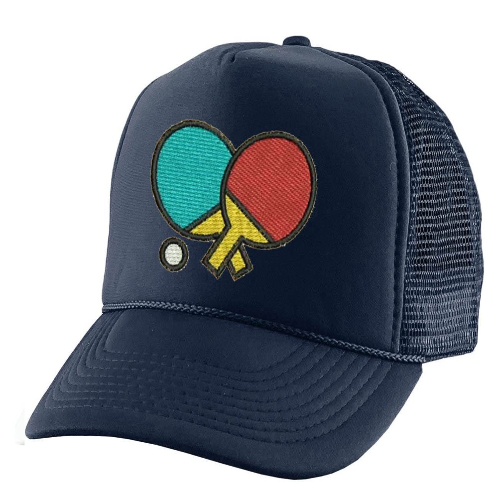 ALLNTRENDS Ping Pong Embroidered Trucker Hat Summer Vacation Graphic Cap (Navy Blue)