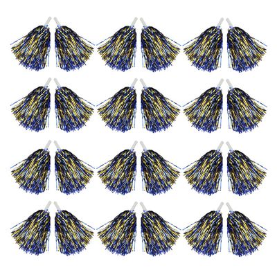 Hooshing 12PCS Pom Poms Cheerleading Blue and Gold Metallic Foil Cheer Pom Poms with Plastic Handles for Rooters Cheering Team Spirit Sports