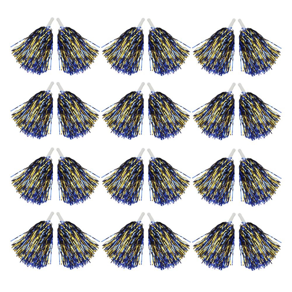 Hooshing 12PCS Pom Poms Cheerleading Blue and Gold Metallic Foil Cheer Pom Poms with Plastic Handles for Rooters Cheering Team Spirit Sports