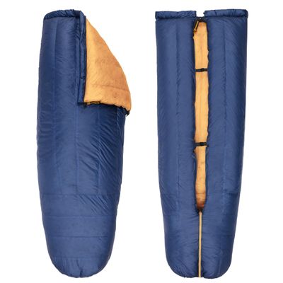 Featherstone Moondance 25 850 Fill Power Down Top Quilt Mummy Sleeping Bag Alternative for Ultralight Backpacking Camping and Thru-Hiking Color: Navy/Marigold Size: Regular/Regular