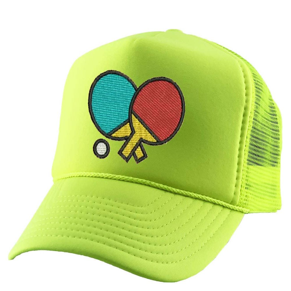 ALLNTRENDS Ping Pong Embroidered Trucker Hat Summer Vacation Graphic Cap (Neon)