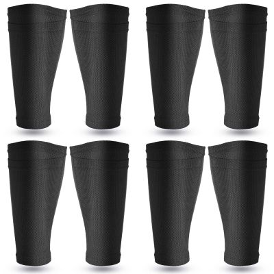 Hicarer Soccer Shin Guards Sleeves 4 Pairs Flexible Soccer Shin Guard Leg Performance Support Polyester Soccer Shin Guard Sleeve Holder with Pocket for Soccer Sport (Black, M)