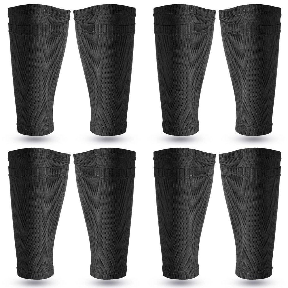 Hicarer Soccer Shin Guards Sleeves 4 Pairs Flexible Soccer Shin Guard Leg Performance Support Polyester Soccer Shin Guard Sleeve Holder with Pocket for Soccer Sport (Black, M)