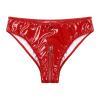FEESHOW Women's Wetlook Faux Leather Mid Waisted Zipper Crotch Briefs Cheeky Bottoms Red XX-Large view 4