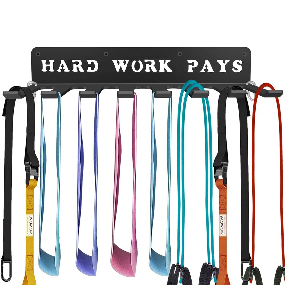 WIPHANY Home Gym Accessories Organization Storage Rack Equipment For Home 8 Hook Wall Hanger Display Gear Barbells Resistance Bands Jump Ropes Lifting Belt Hanger Accessories Hardware Included