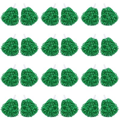 Chivao 24 Pcs Cheerleading Pom Poms, Metallic Foil Handle Cheer Squad Team Spirited Fun for Party, Sports Dance Cheer, 30 Grams Weight Each(Green)