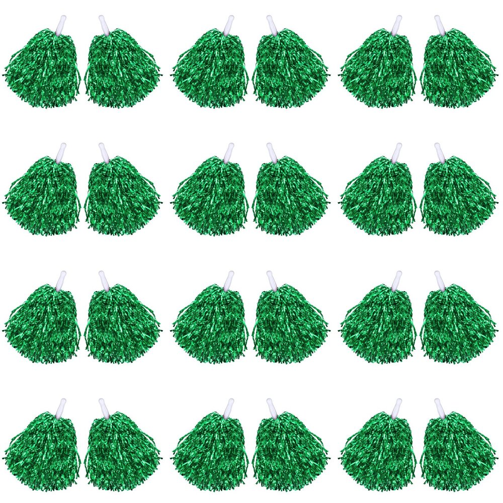 Chivao 24 Pcs Cheerleading Pom Poms, Metallic Foil Handle Cheer Squad Team Spirited Fun for Party, Sports Dance Cheer, 30 Grams Weight Each(Green)