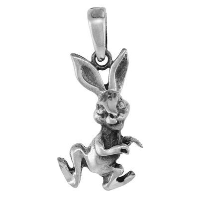 1 1/8 inch Sterling Silver Dancing Rabbit Necklace Diamond-Cut Oxidized finish 24 inch BX_15