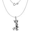1 1/8 inch Sterling Silver Dancing Rabbit Necklace Diamond-Cut Oxidized finish 24 inch BX_15 view 3
