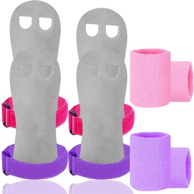 Amrta Gymnastics Grips Wristbands Sets for Girls Youth Kids 2 Pair Palm Protection Equipment with Wrist Support, Gymnastic Bar Grip Gloves Set Weightlifting Sports Workout (XS, Purple-Pink)