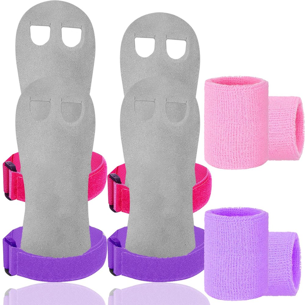 Amrta Gymnastics Grips Wristbands Sets for Girls Youth Kids 2 Pair Palm Protection Equipment with Wrist Support, Gymnastic Bar Grip Gloves Set Weightlifting Sports Workout (XS, Purple-Pink)