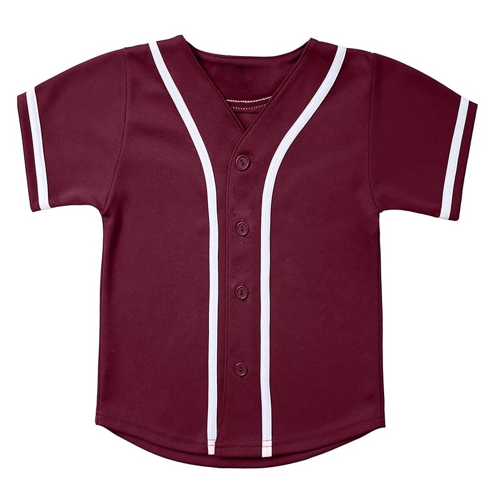 babyhealthy Kids Baseball Jersey Button Down Hip Hop Personalized Sport T Shirts Tops for Boys Girls Wine Red