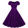 Party 50s Retro Short Swing Neck 60s Summer Sleeve Dress Vintage Women Women's Dress Fashion Women Casual (Purple, M) view 2