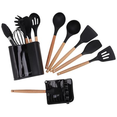 CHICIRIS 13pcs Camping Cookware Set Heat Wooden Handle Black Picnic Cookware Kit with Rack Storage Box Camping, Backpacking