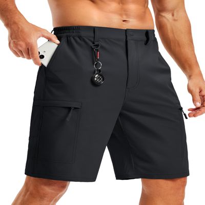 TACVASEN Men's Hiking Cargo Shorts Black Shorts with 5 Pockets D-Ring Quick Dry Lightweight Fishing Golf Casual Trekking