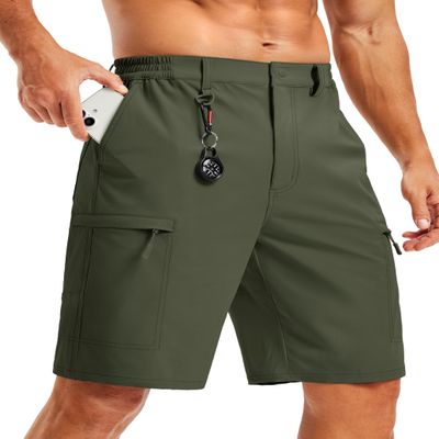 TACVASEN Mens 10" Cargo Shorts Hiking Shorts with Pockets Quick Dry Lightweight Golf Water Rsistant Workout Army Green