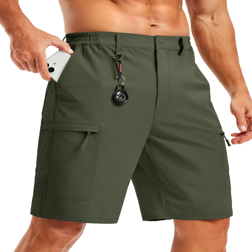 TACVASEN Mens 10" Cargo Shorts Hiking Shorts with Pockets Quick Dry Lightweight Golf Water Rsistant Workout Army Green