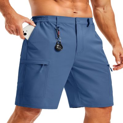 TACVASEN Mens Hiking Shorts Quick Dry Golf Cargo Lightweight Elastic Waist Travel Fishing Shorts with Pockets Blue Grey