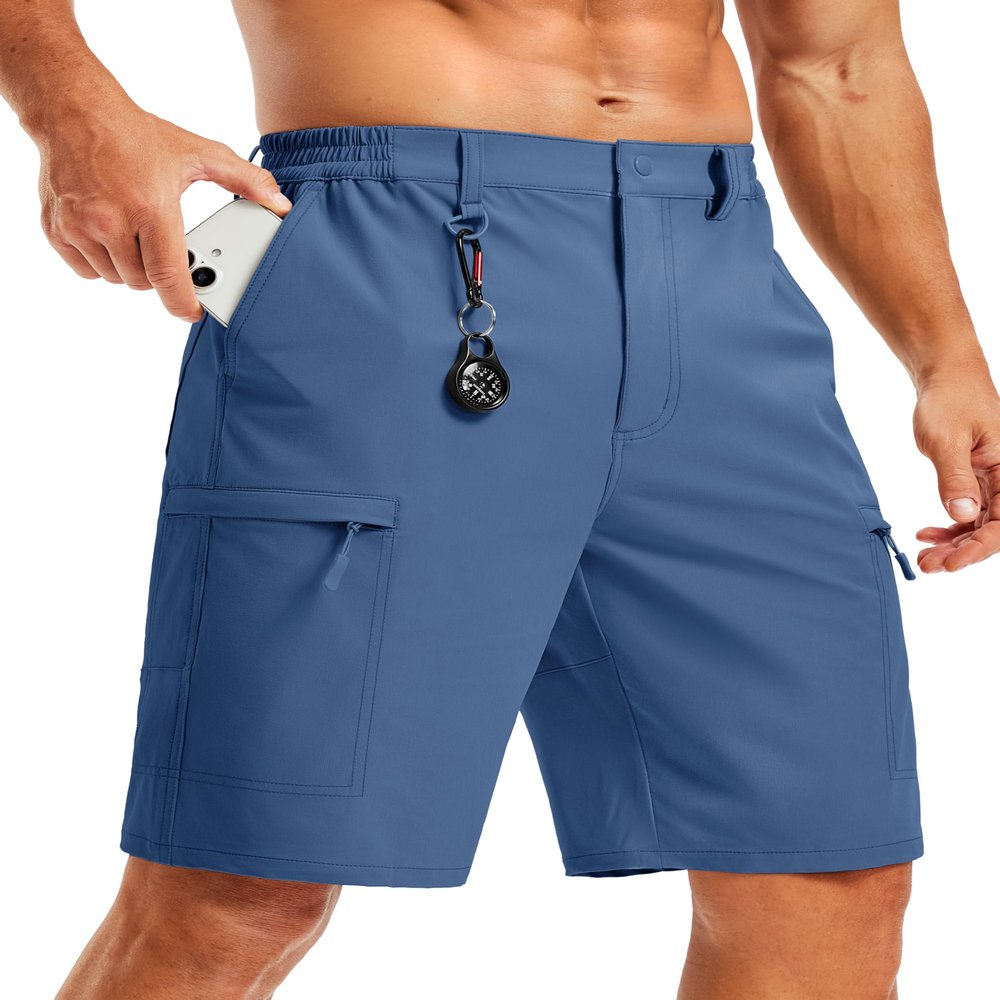 TACVASEN Mens Hiking Shorts Quick Dry Golf Cargo Lightweight Elastic Waist Travel Fishing Shorts with Pockets Blue Grey