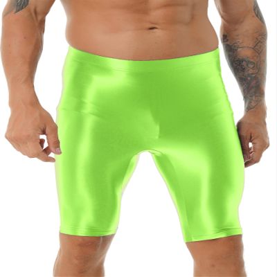YiZYiF Men's Silky Mesh See Through Swim Trunks Compression Swim Shorts Jammers Underwear Fluorescent Green A Large