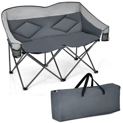 BANGTANE Loveseat Camping Chair, Double Folding Chair, Support 500 LBS, Heavy Duty for 2 Adults, Oversize Camp Seat with Storage Bags, Backrest, Padded Wide Camp Seat for Outside, Picnic, Beach (Grey)