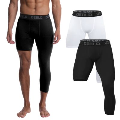OEBLD Single Leg 3/4 Compression Tights, Unisex Sports Compression Pants, One Leg Basketball Leg Sleeves Athletic Workout Leggings Tights, Light and Strenchable-XS