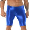 Hedmy Men's Glossy Yoga Shorts Stretchy High Waist Booty Shorts Boy Leg Outdoor Sports Tights Pants Blue X-Large view 1