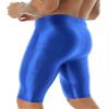 Hedmy Men's Glossy Yoga Shorts Stretchy High Waist Booty Shorts Boy Leg Outdoor Sports Tights Pants Blue X-Large view 2