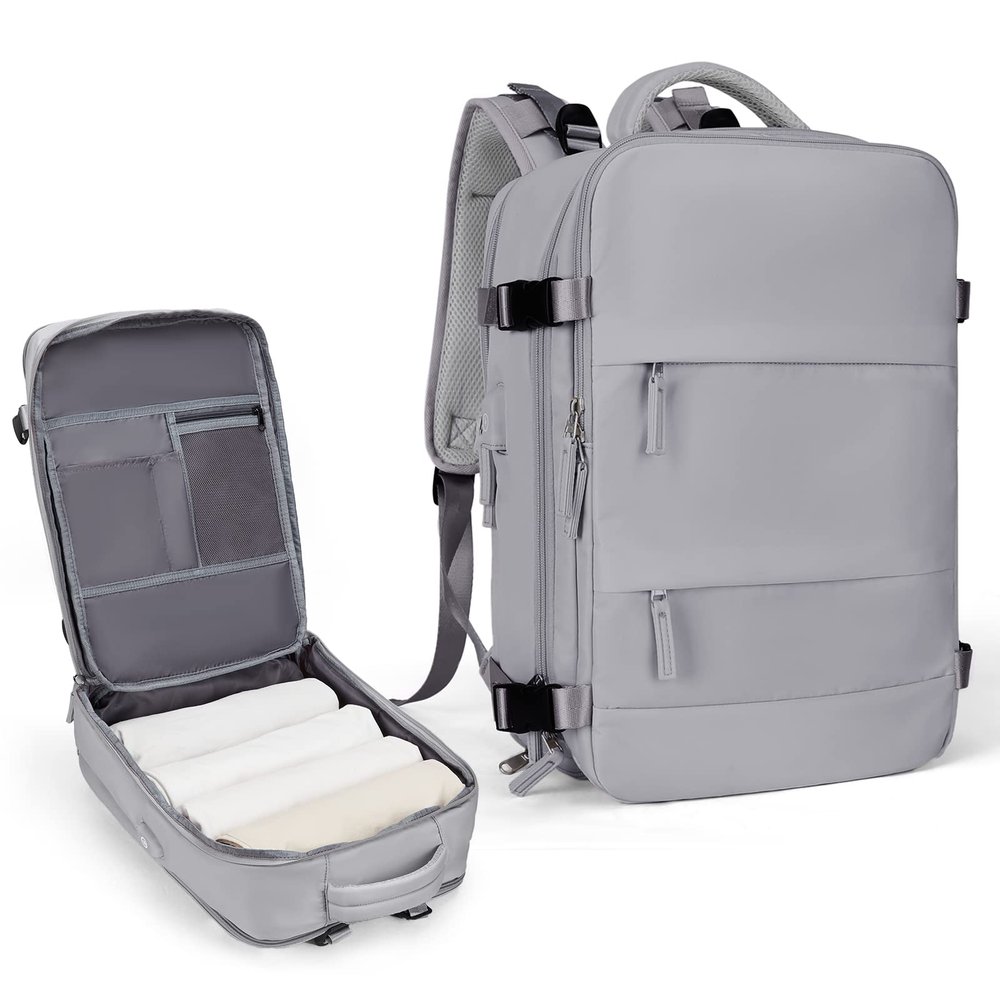 coowoz Travel Backpack For Women Men,Carry On Backpack,Hiking Backpack Waterproof Outdoor Sports Rucksack Casual Daypack Travel Essentials(Grey)