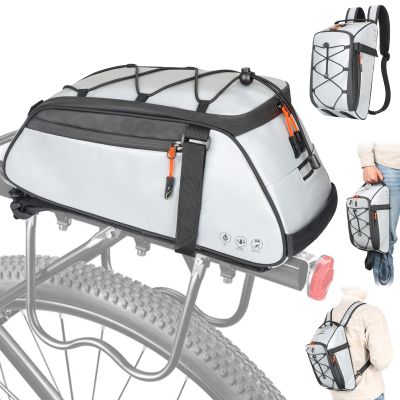 HuiJuKeJi Bike Trunk Bag 360 Reflective Bicycle Backpack 12L Rear Bike Cargo Rack Bags Storage Pannier Saddle Bag 3-in-1 Multifuction Waterproof Travel Accessories Expandable Luggage Trunk Bag