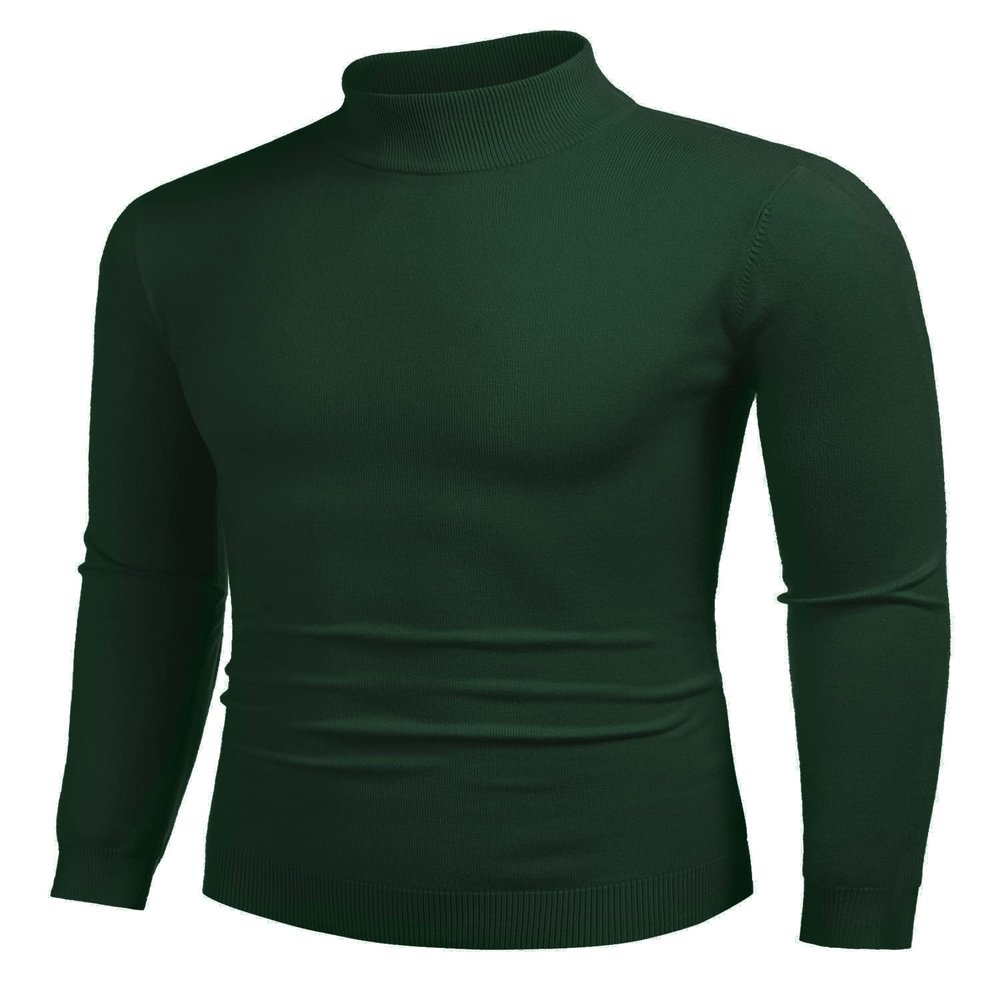 COOFANDY Men's Slim Fit Mock Turtleneck Pullover Sweater Casual Basic Knitted Thermal Sweaters Forest Green