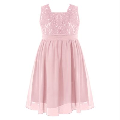Sywiyi Big Girls Backless Lace Party Dress Chiffon Sleeveless Flower Girls Dresses Princess Dress Pink 16 Years