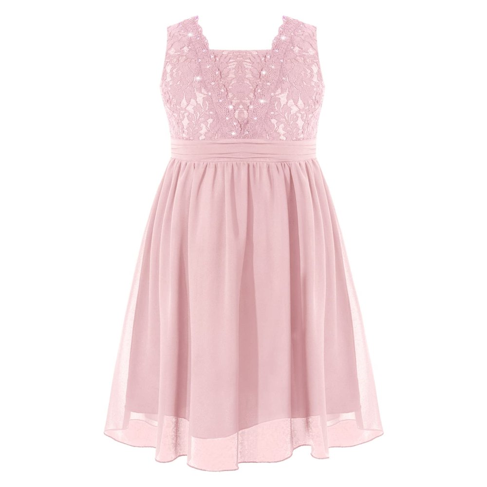 Sywiyi Big Girls Backless Lace Party Dress Chiffon Sleeveless Flower Girls Dresses Princess Dress Pink 16 Years