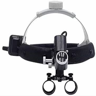 BONEW Headband 2.5X-420mm Magnification Binocular Loupes with 5W Adjustable Headband Lamp Jeweler or Hobby Adjustable Pupil Distance Brightness Head Circumference (Black)