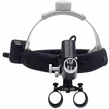 BONEW Headband 2.5X-420mm Magnification Binocular Loupes with 5W Adjustable Headband Lamp Jeweler or Hobby Adjustable Pupil Distance Brightness Head Circumference (Black)