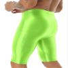 iiniim Men's Dry Fit Running Compression Tight Sport Short Pants Shiny Glossy Spandex Seamless Leggings Fluorescent Green Medium view 2