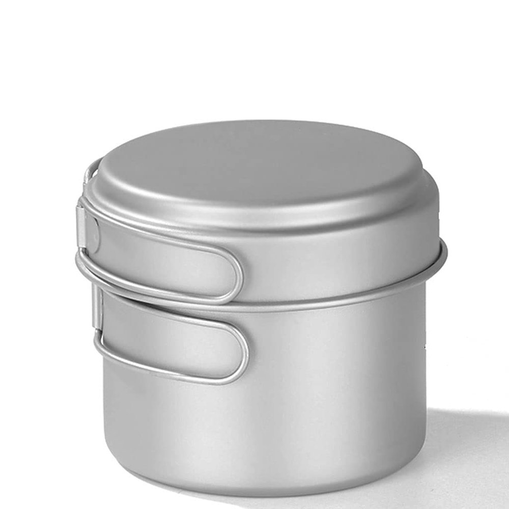 YYDS Outdoor Camping Camping Cookware Kit Pure Titanium Fried Soup Two-Piece Set Lightweight Pot Pan for Backpacking Camping Cooker Set Adventures Picnics (Size : 1600/500ML)