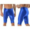 Oyolan Men Glossy Compression Shorts Dry Fit Workout Running Athletic Shorts High Waist Gym Tight Bottom Pants Blue X-Large view 3