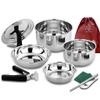 YYDS Outdoor Camping Camping Cookware Kit Nonstick Frying Pan Steamer Lightweight Pot Stainless Steel Family Campfire Hiking Camping Cooker Adventures Picnics (Size : Six-Piece Set(+Storage Bag)) view 1