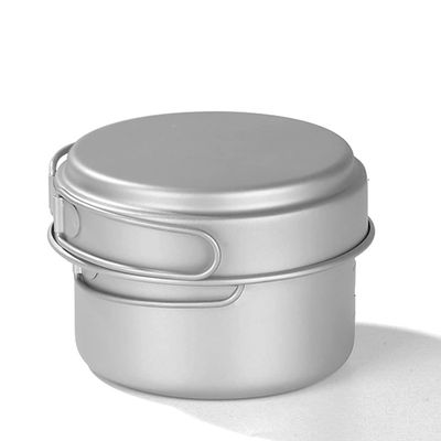 YYDS Outdoor Camping Camping Cookware Kit Pure Titanium Fried Soup Two-Piece Set Lightweight Pot Pan for Backpacking Camping Cooker Set Adventures Picnics (Size : 800/500ML)