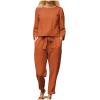 JOFOW Suit Outfits Polyester Solid Color Cotton Linen Street Girl Pantsuits for Women Work Casual (Orange, XXXL) view 1