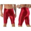 Oyolan Men Glossy Compression Shorts Dry Fit Workout Running Athletic Shorts High Waist Gym Tight Bottom Pants Red X-Large view 3