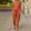 JOFOW Suit Outfits Polyester Solid Color Cotton Linen Street Girl Pantsuits for Women Work Casual (Orange, XXL) view 2